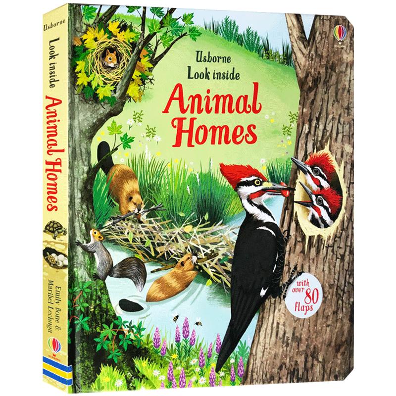 Usborne 原版英文Look inside animal homes 看里面系列之动物的家 立体机关纸板翻翻书 英文版进口儿童英语图书3-6岁