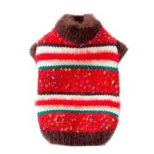小狗狗衣服喜庆红色条纹宠物毛衣泰迪比熊博美冬款保暖猫咪两脚衣