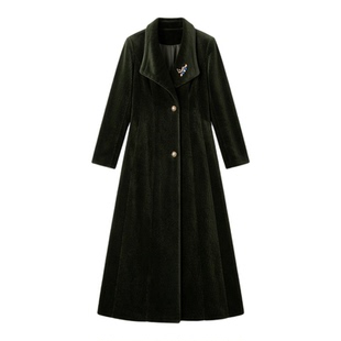 羊剪绒长款大衣女25冬新品冬天女加厚大衣羊绒长外套大衣过膝女装