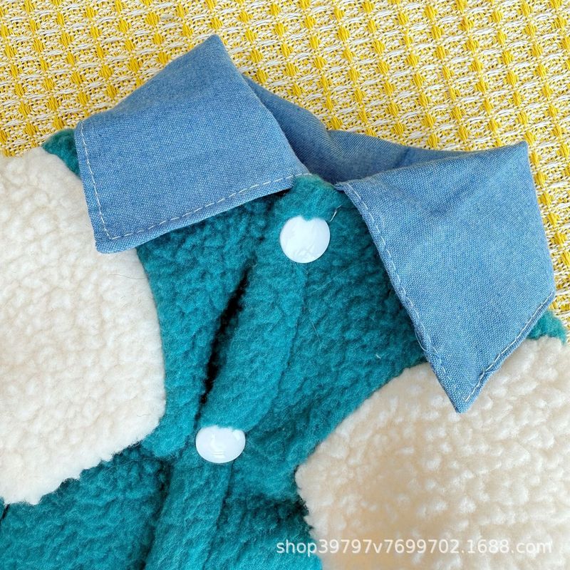 秋冬双面加绒衬衫领宠物狗狗服饰跨境猫咪两保暖犬脚衣服绒衣小型