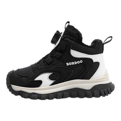 巴布豆男童棉鞋2026冬季新款皮面防水加绒加厚保暖男孩儿童运动鞋