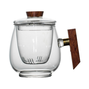 高硼硅玻璃泡茶杯三件杯茶水分离耐高温手工吹制办公家用茶具