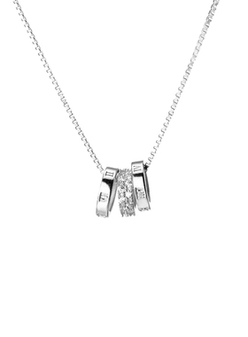 铜镀银三环碎钻罗马数字项链女