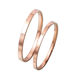 18K玫瑰金黄金白金素金米字车花时尚大气百搭贵妃手镯椭圆光面