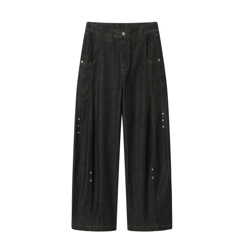半片花瓣 明线撞钉弯刀原牛 不褪色廓形A字牛仔裤 Couture Jeans