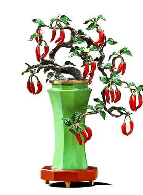 聚善缘红红火火辣椒黄铜花瓶摆件