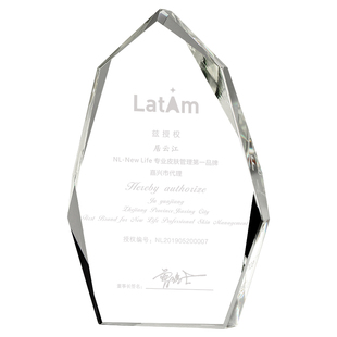 医美水晶奖杯定制公司年会高档大气经销代理商授权牌聘书奖牌定做