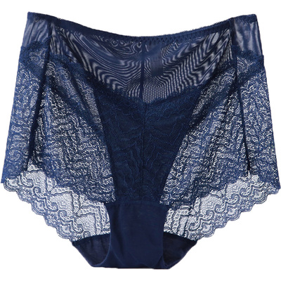 特大码高腰内裤蕾丝性感网纱透胖