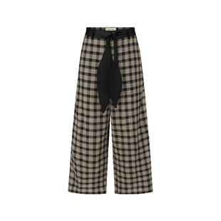 PIECE MIND新款2025春夏女士棕黑格纹撞色宽松中长款风衣套装