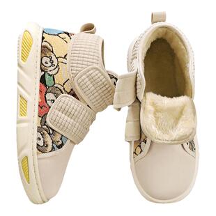 棉鞋男款冬季加绒保暖鞋青少年小众高帮魔术贴东北皮毛一体雪地靴