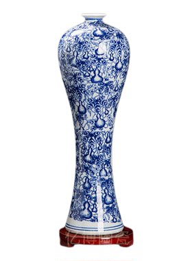景德镇现代青花瓷美人瓶摆件