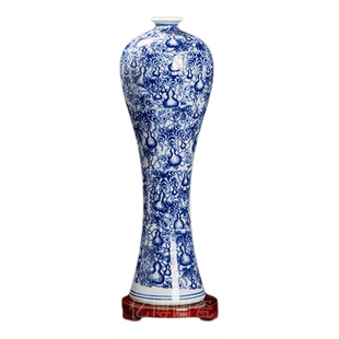 景德镇陶瓷器现代青花瓷美人瓶子客厅办公室装饰陶瓷花瓶插画摆件