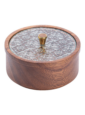 南美胡桃木双层带盖果盘整木小号点心盘甜品盘干果碗木质圆钵餐具
