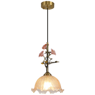 依诗豪 法式田园床头小吊灯 黄铜复古浪漫玫瑰花吧台餐厅吊线灯