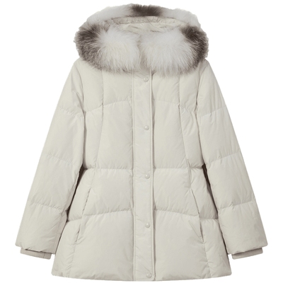 滨波秋冬收腰鹅绒圣诞羽绒服黑金