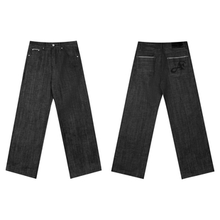 ALLFIT高端线“黑边”赤耳五连扣窄幅14oz未脱浆宽松直筒原牛仔裤