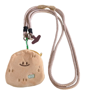 趣味可爱毛绒微笑土豆零钱包毛绒玩偶斜跨长绳适用手机壳学生收纳钥匙蓝牙耳机包包挂件户外ccd便携背带防丢