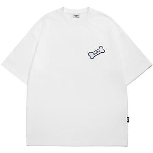 明星同款GUUKA&matsui联名小狗重磅短袖T恤男夏 纯棉落肩半袖宽松