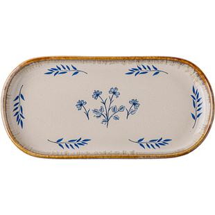 巷子尾〖中古风复古美〗7英寸椭圆盘陶瓷早餐盘高档甜品盘寿司盘