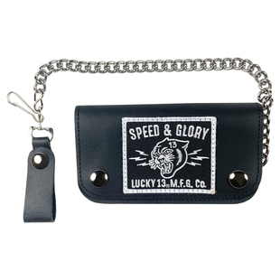 LUCKY13美式bobber街头摇滚硬核机车哈雷刺绣横款挂链牛皮钱包