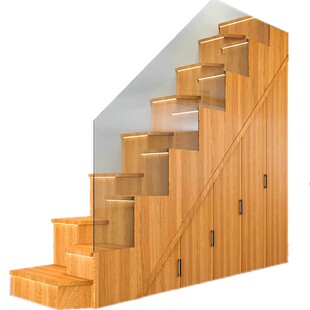 极少占地楼梯定制复式阁楼错步折叠实木楼梯定做储物橱柜定做扶手