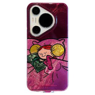 拓岚 适用华为mate60pro+手机壳新款mate80双层渐变紫色趣味动漫卡通睡觉女孩mate70pro挂绳pura70硅胶防摔50