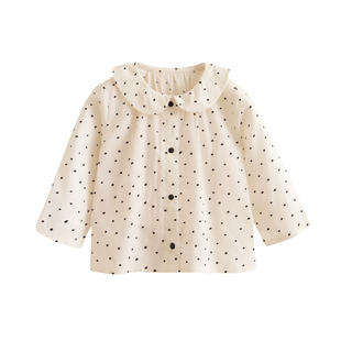 enhennbaby婴儿波点蝴蝶领上衣2025秋冬新款女童衬衫宝宝纯棉衬衣