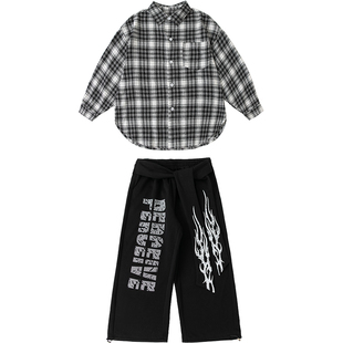 爵士舞潮服女童洋气格子衬衫个性舞蹈服女团街舞现代舞走秀演出服