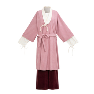 【观止织造｜粉荔】唐制汉服元素披袄直筒裤粉色大衣日常通勤文艺
