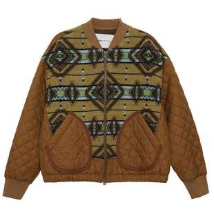 MOVEUP幻走2025秋季新款.FUN系列棒球领民族风图案短款棉服外套女