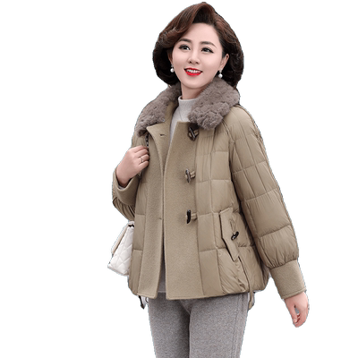新款中年妈妈羽绒服冬装短款大码