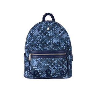 Loungefly官方正品蓝色格纹编织印花仿牛仔双肩包女潮流迷你背包