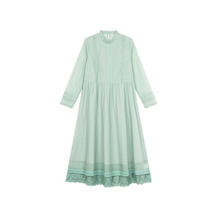 一城画一新款复古风气质文艺显瘦高腰长袖长款连衣裙