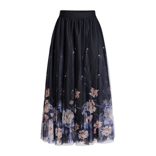 【两面穿】马天奴2026春夏新款印花网纱半身裙半裙子蓬蓬裙长裙女