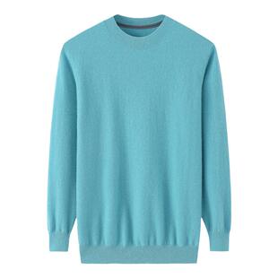 阿绒源100山羊绒圆领男套衫黄色百搭打底衫宽松青少年亮色毛衣潮