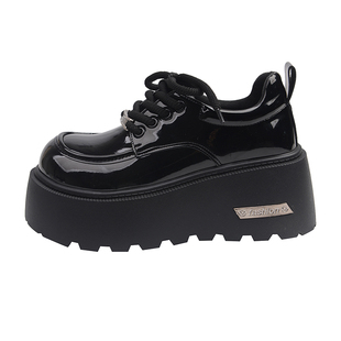 英伦黑色厚底系带小皮鞋女增高单鞋2026新款春秋百搭松糕玛丽珍鞋