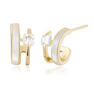 S925纯银锆石白贝母耳钉法式高级感轻奢简约时尚耳环耳饰女新款潮