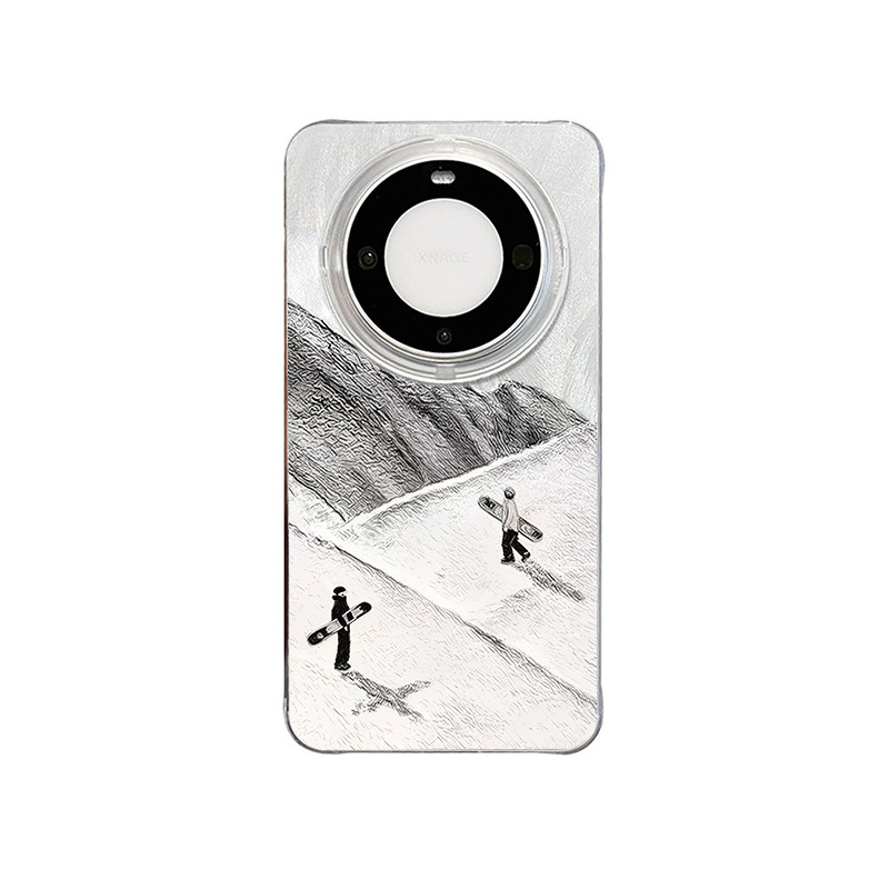 苹果14带挂绳高级感ins风羽纱iPhone13ProMax滑雪雪山之境硬小米17MAX小众麦芒40手机壳15PLUS适用华为NOVA16