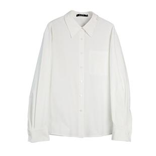 ELLE白色高级感不对称翻领衬衫女2025冬季新款宽松通勤时髦衬衣