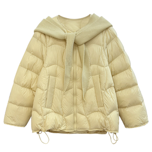 设计感可拆卸针织连帽羽绒服女款冬季保暖新国标90白鸭绒加厚外套