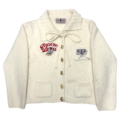 Bronze Lucia奶白复古徽章学院风针织开衫设计感少女冬季毛衣外套