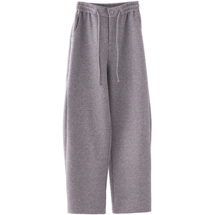 裤子运动裤休闲裤灰色宽松春秋冬新款女装下装舒适设计感松弛卫裤