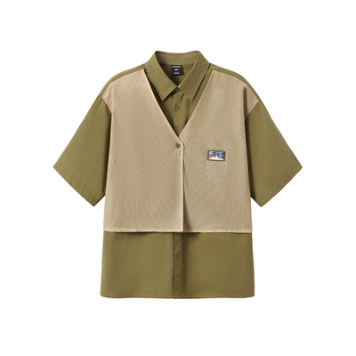 韦恩泽维尔网布拼接假两件衬衫