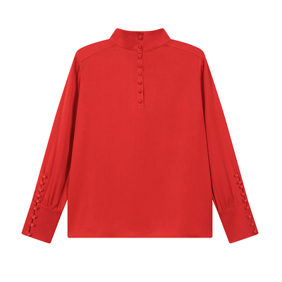 蓝点2025春季红色新中式宽松衬衫