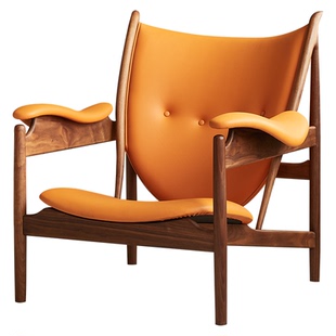 黑胡桃木酋长椅真皮单人沙发客厅阳台休闲椅头层小黄牛皮可换色