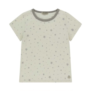 eihey诶嘿复古星星印花图案圆领显瘦休闲百搭修身短袖T恤上衣女