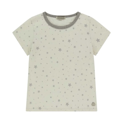 eihey诶嘿复古星星印花图案圆领显瘦休闲百搭修身短袖T恤上衣女