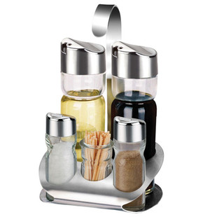 不锈钢酱油醋瓶套装调味瓶厨房四件套调味罐玻璃餐桌调料瓶
