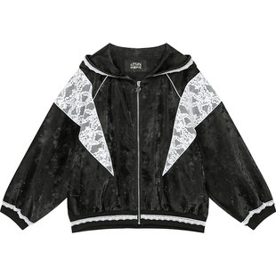 妖精的口袋重工蕾丝拼接连帽外套女2026年早春新款宽松甜酷高级感