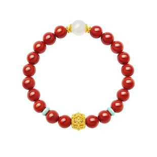 周大生黄金和田玉红玛瑙手串女足金骐骥红本命年手链新年礼物女生